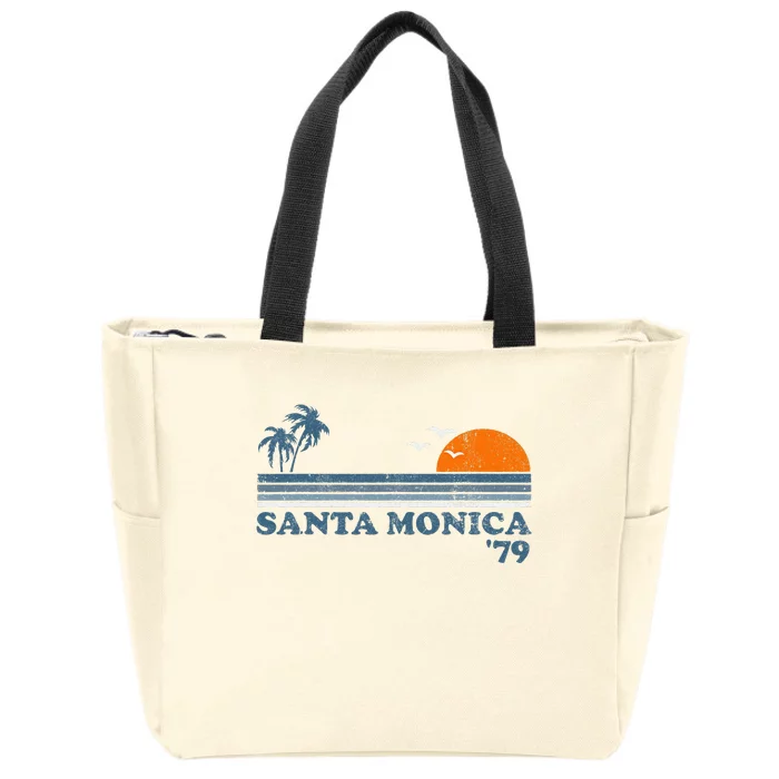 Vintage Santa Monica California Beach Retro Surf 70S Gift Zip Tote Bag