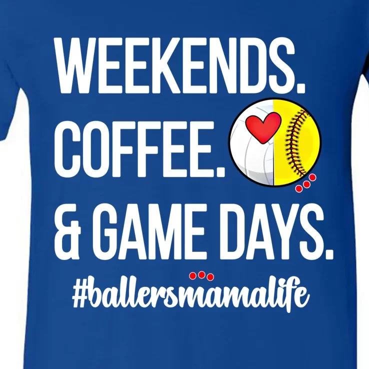 Volleyball Softball Mama Game Day Proud Baller Mom Cute Gift V-Neck T-Shirt