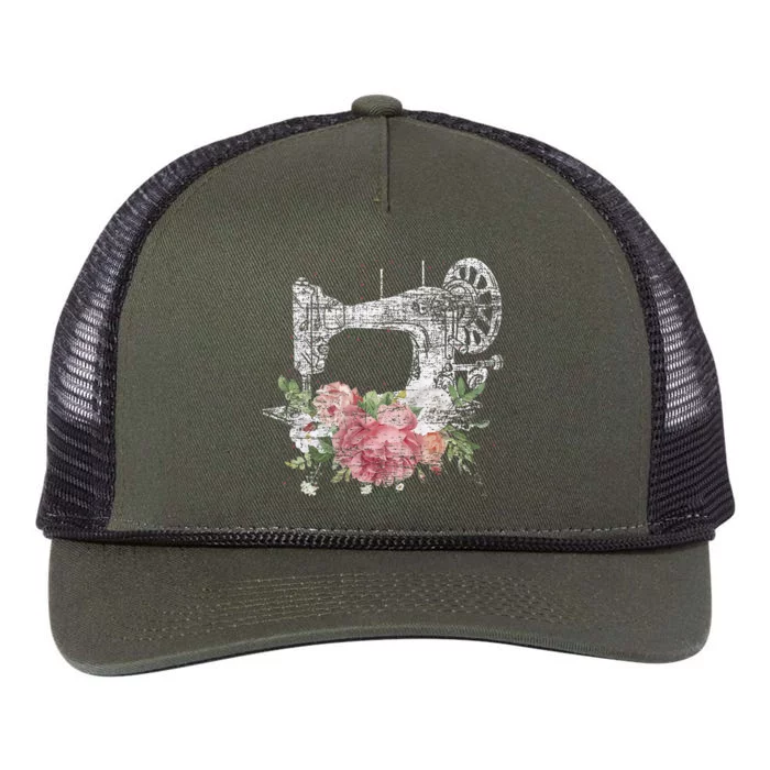 Vintage Sewing Machine Craft Quilting Sewer Flowers Sewing Retro Rope Trucker Hat Cap