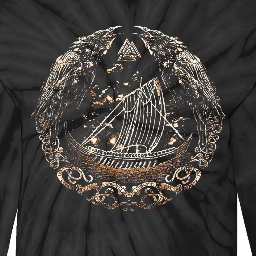 Viking Ship Odins Raven Huginn And Muninn Norse Mythology Tie-Dye Long Sleeve Shirt