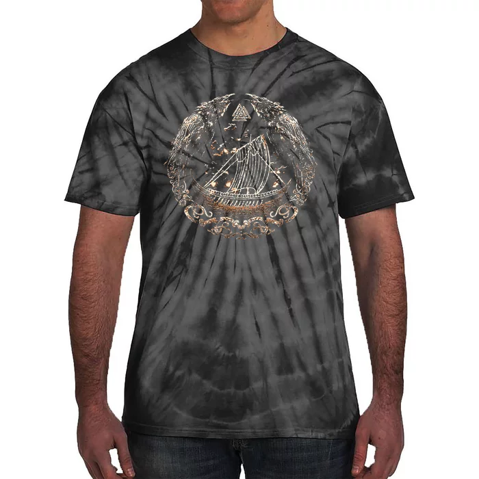 Viking Ship Odins Raven Huginn And Muninn Norse Mythology Tie-Dye T-Shirt