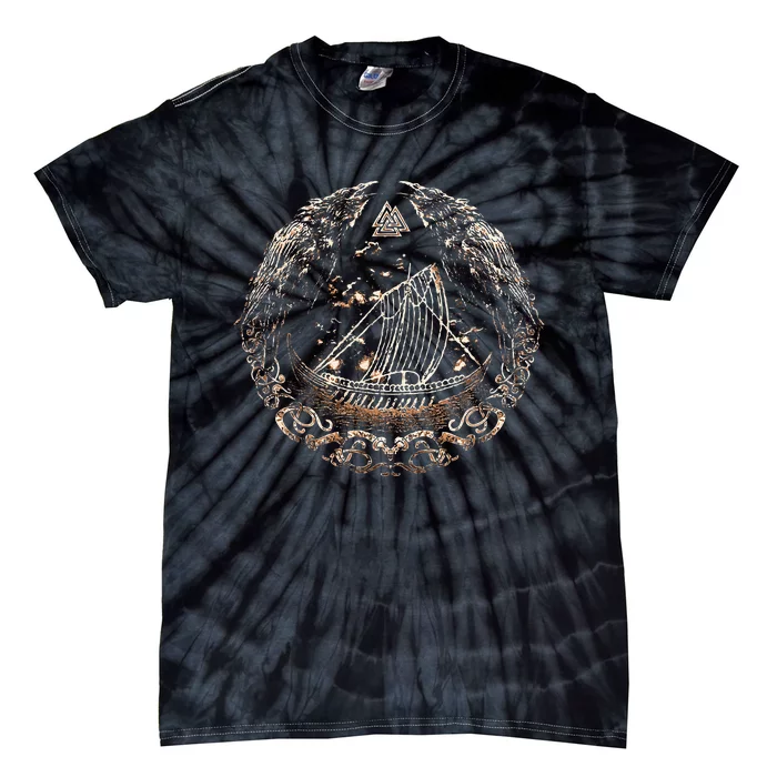 Viking Ship Odins Raven Huginn And Muninn Norse Mythology Tie-Dye T-Shirt