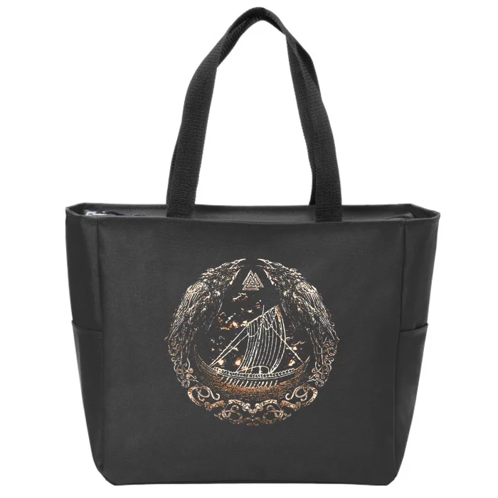 Viking Ship Odins Raven Huginn And Muninn Norse Mythology Zip Tote Bag