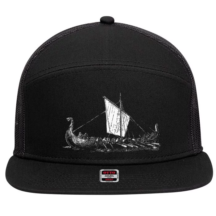 Viking Ship Odin And Valhalla 7 Panel Mesh Trucker Snapback Hat