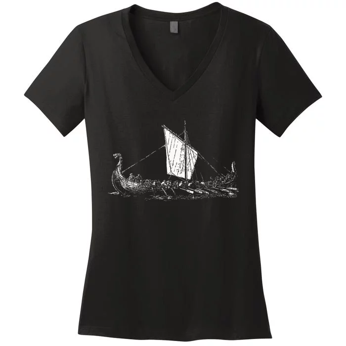 Viking Ship Odin And Valhalla Women's V-Neck T-Shirt