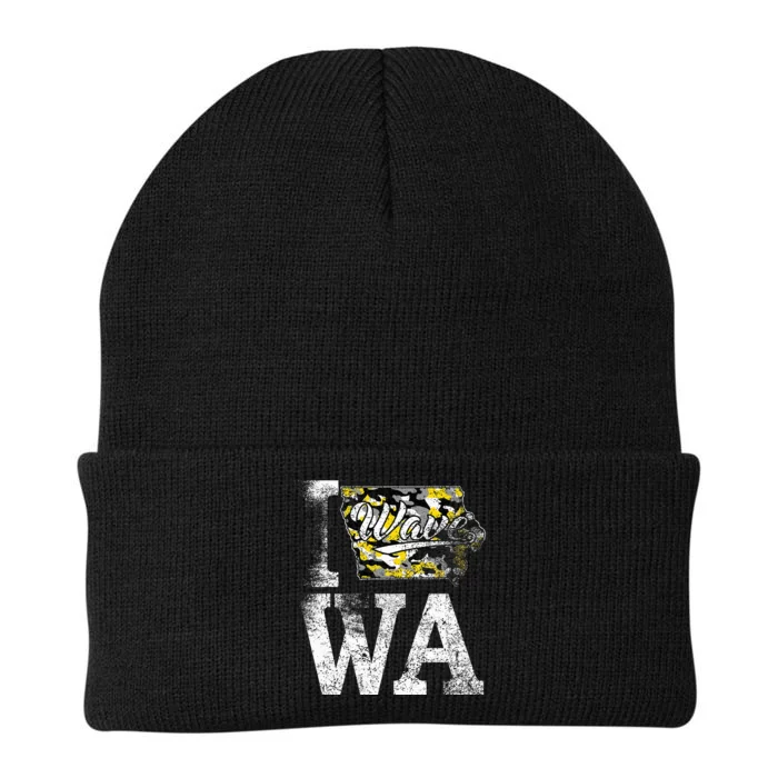 Vintage State of Iowa Trendy Wave Iowans Black Yellow Design Knit Cap Winter Beanie