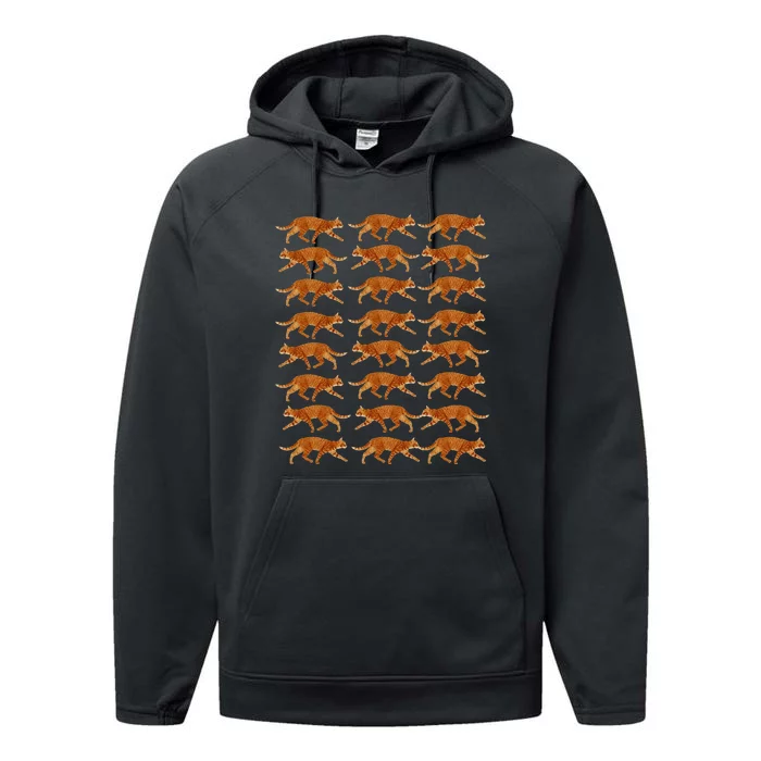 Vintage Style Orange Tabby Cat Silhouette pattern Performance Fleece Hoodie