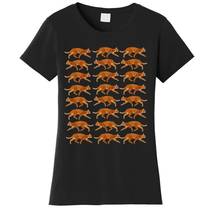 Vintage Style Orange Tabby Cat Silhouette pattern Women's T-Shirt