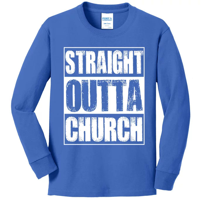 Vintage Straight Outta Church Gift Kids Long Sleeve Shirt