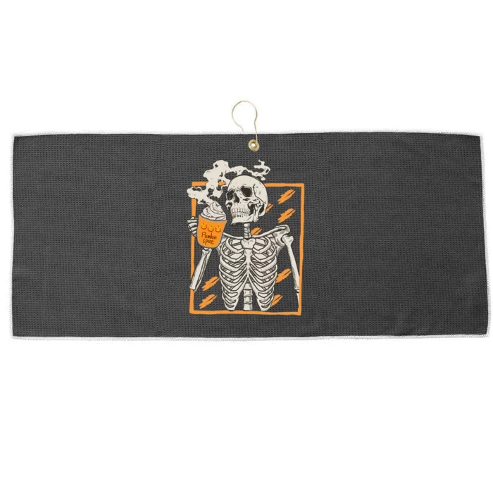 Vintage Skeleton Pumpkin Spice Halloween Large Microfiber Waffle Golf Towel