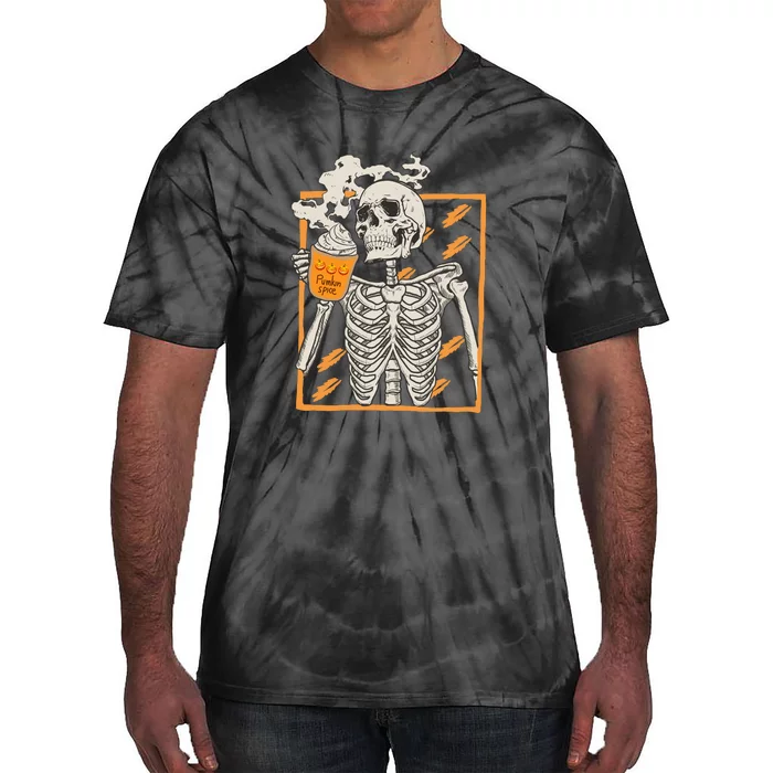 Vintage Skeleton Pumpkin Spice Halloween Tie-Dye T-Shirt