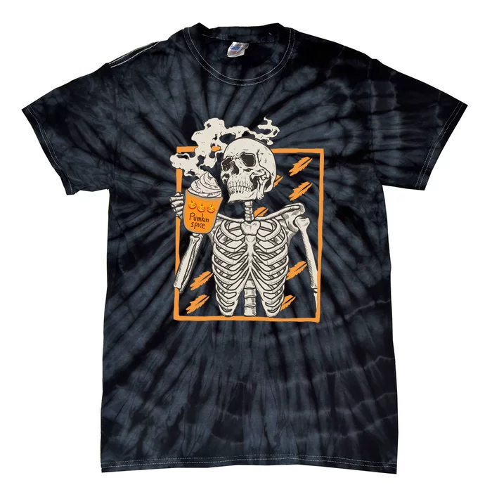 Vintage Skeleton Pumpkin Spice Halloween Tie-Dye T-Shirt