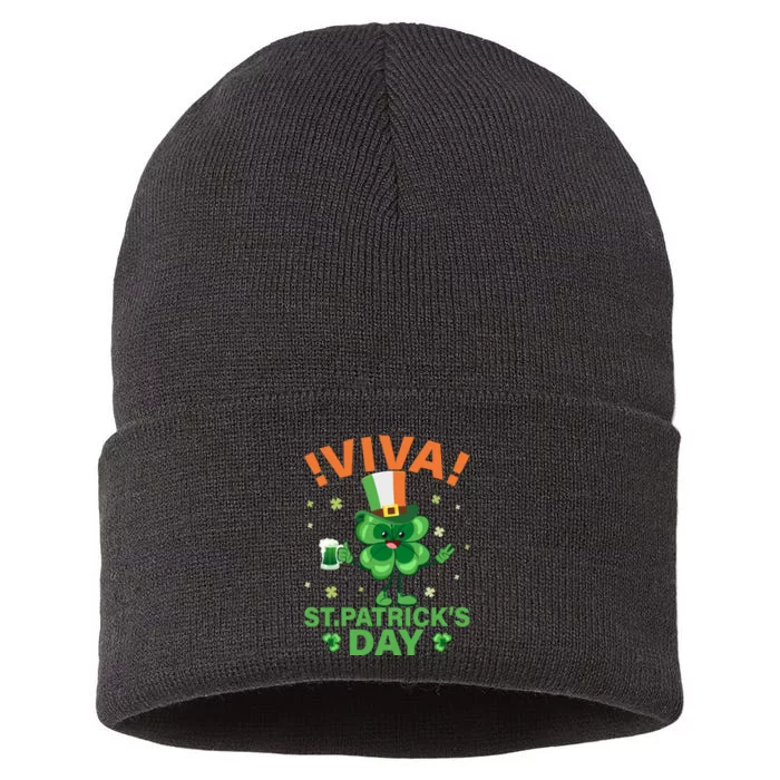 Viva St Patricks Day Funny Drink Sustainable Knit Beanie