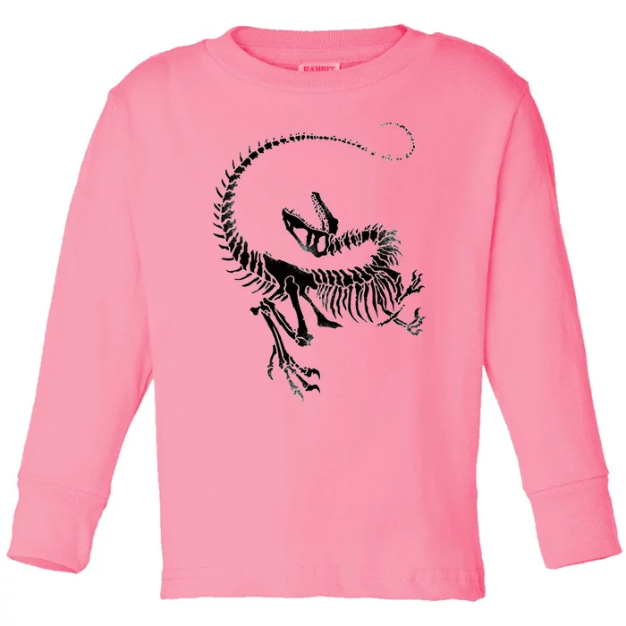 Velociraptor Skeleton Print Toddler Long Sleeve Shirt