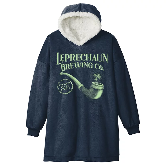 Vintage St Patrick's Day Leprechaun Brewing Co Premium Lucky Spirits Hooded Wearable Blanket