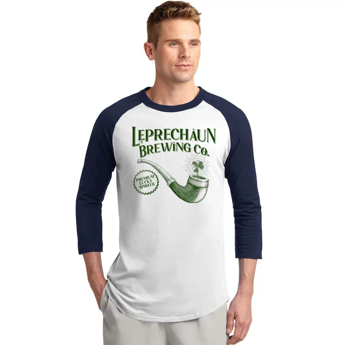 Vintage St Patrick's Day Leprechaun Brewing Co Premium Lucky Spirits Baseball Sleeve Shirt