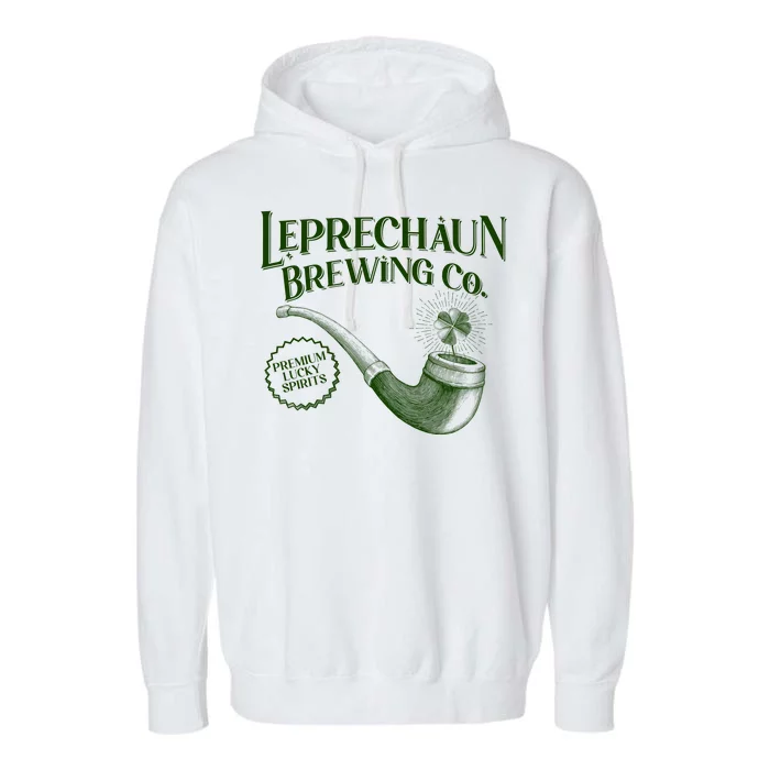 Vintage St Patrick's Day Leprechaun Brewing Co Premium Lucky Spirits Garment-Dyed Fleece Hoodie