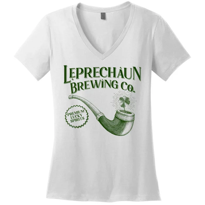 Vintage St Patrick's Day Leprechaun Brewing Co Premium Lucky Spirits Women's V-Neck T-Shirt