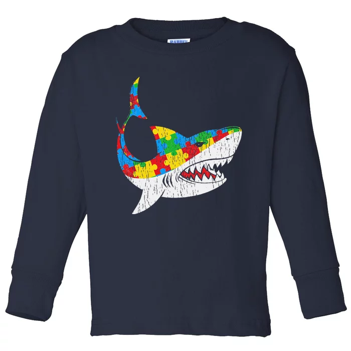 Vintage Shark Puzzle Autistic Autism Awareness Shark Toddler Long Sleeve Shirt