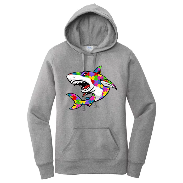 Vintage Shark Puzzle Autism Awareness Acceptance Meaningful Gift Women's Pullover Hoodie