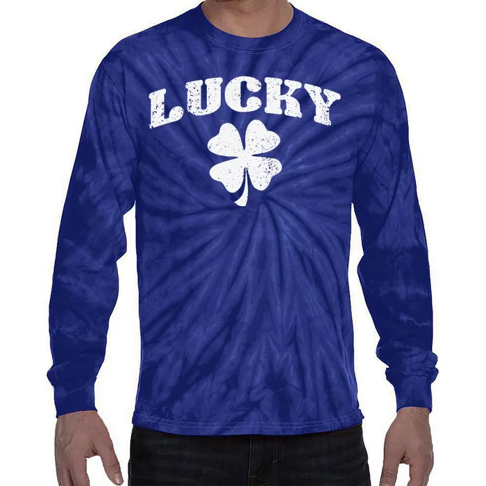 Vintage St Patricks Day Style Lucky Clover Gif Tie-Dye Long Sleeve Shirt