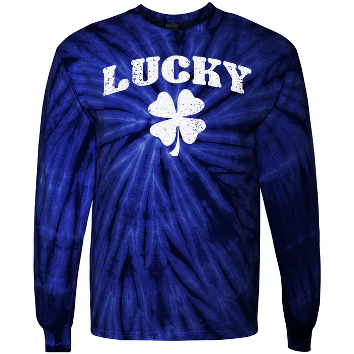 Vintage St Patricks Day Style Lucky Clover Gif Tie-Dye Long Sleeve Shirt