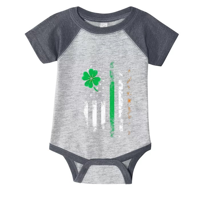 Vintage St Patrick's Day Irish American Flag Shamrock Lucky Infant Baby Jersey Bodysuit