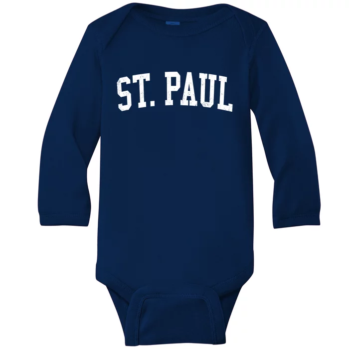 Vintage St Paul Mn Distressed Black Varsity Style Cool Gift Baby Long Sleeve Bodysuit