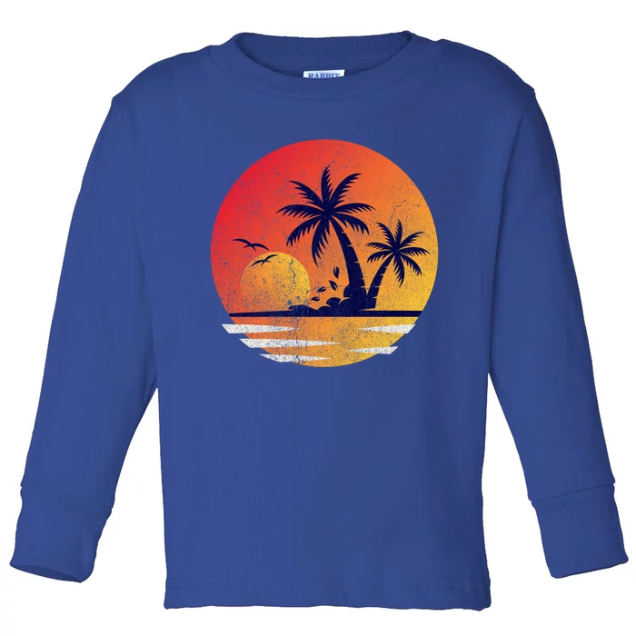 Vintage Sunrise Palms Vacay Summer Vacation Vibes Tee Sunset Gift Toddler Long Sleeve Shirt