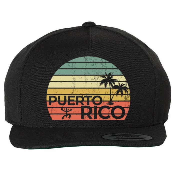 Vintage style Puerto Rico Retro Sunset Palm Tree Wool Snapback Cap