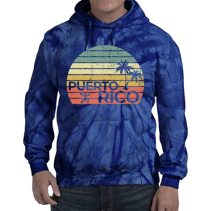 Vintage style Puerto Rico Retro Sunset Palm Tree Tie Dye Hoodie