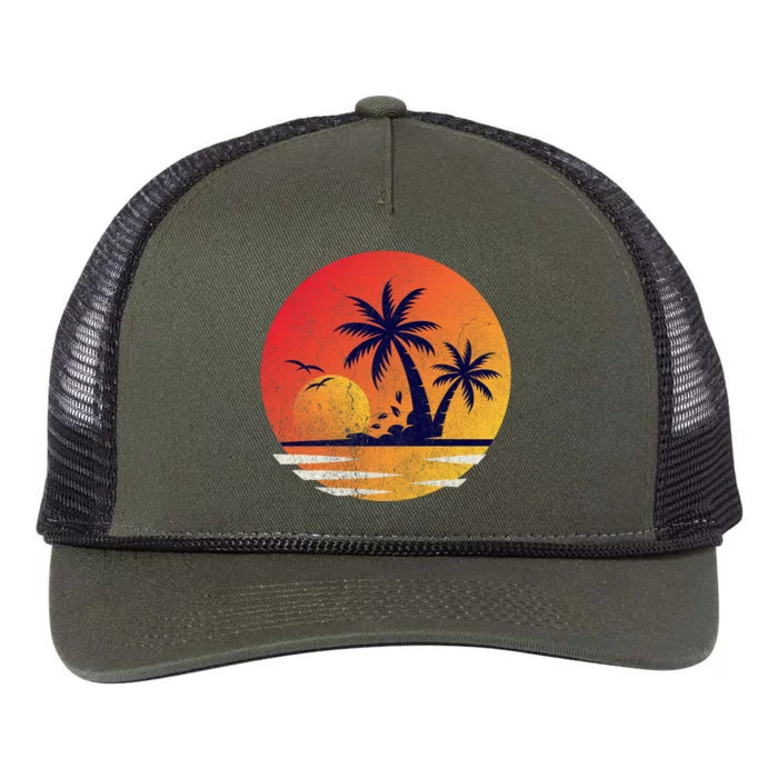 Vintage Sunrise Palms Vacay Summer Vacation Vibes Tee Sunset Gift Retro Rope Trucker Hat Cap