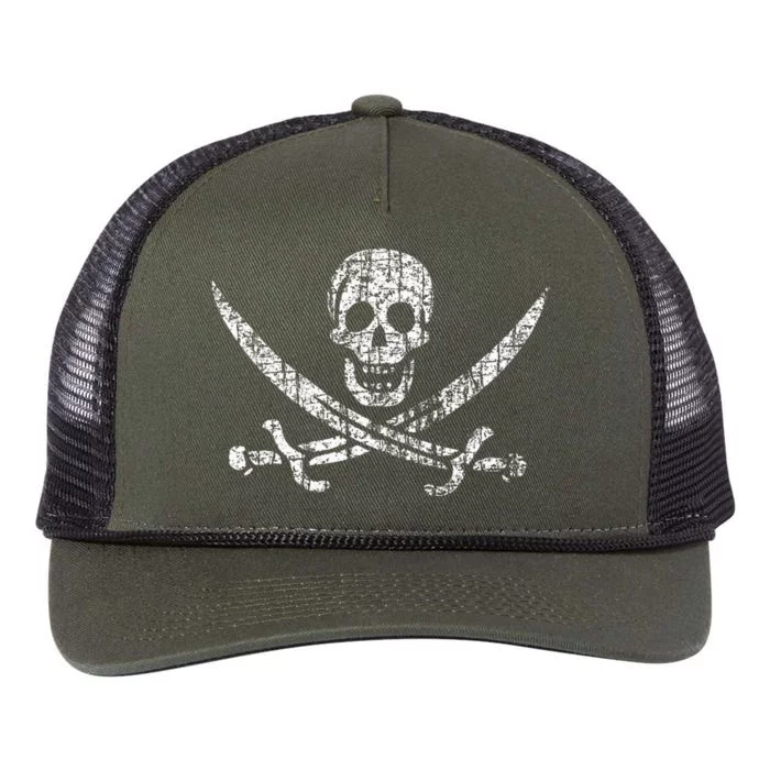 Vintage Skull Pirate Flag Retro Rope Trucker Hat Cap