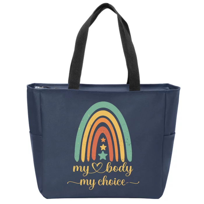 Vintage Stars Rainbow Pro Roe My Body My Choice Zip Tote Bag