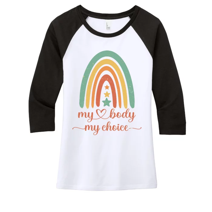 Vintage Stars Rainbow Pro Roe My Body My Choice Women's Tri-Blend 3/4-Sleeve Raglan Shirt