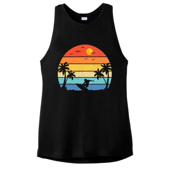 Vintage Surfer Retro Surfing Beach Surf Ladies Tri-Blend Wicking Tank