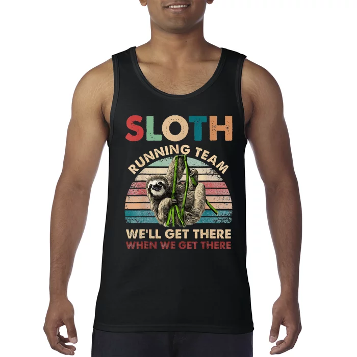 Vintage Sloth Running Team We'll Get There Funny Sloth Tank Top