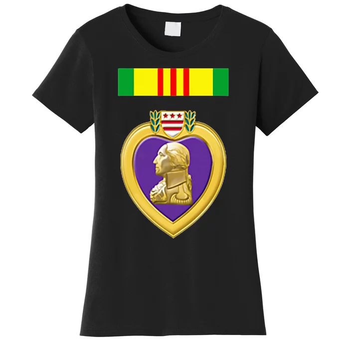 Vietnam Service Ribbon Above Purple Heart Military Women's T-Shirt