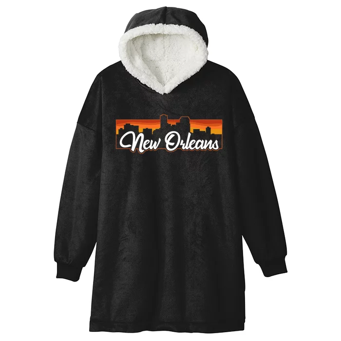 Vintage Style Retro New Orleans Louisiana Sunset Skyline Hooded Wearable Blanket