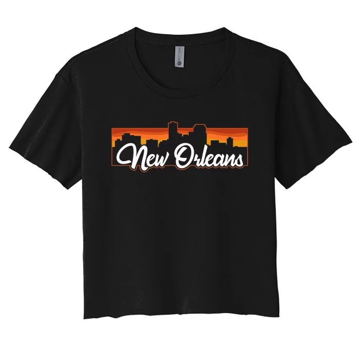 Vintage Style Retro New Orleans Louisiana Sunset Skyline Women's Crop Top Tee