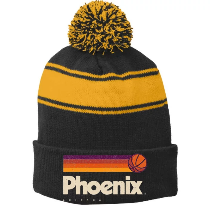 Vintage Sunset Retro Phoenix Arizona Design Stripe Pom Pom Beanie