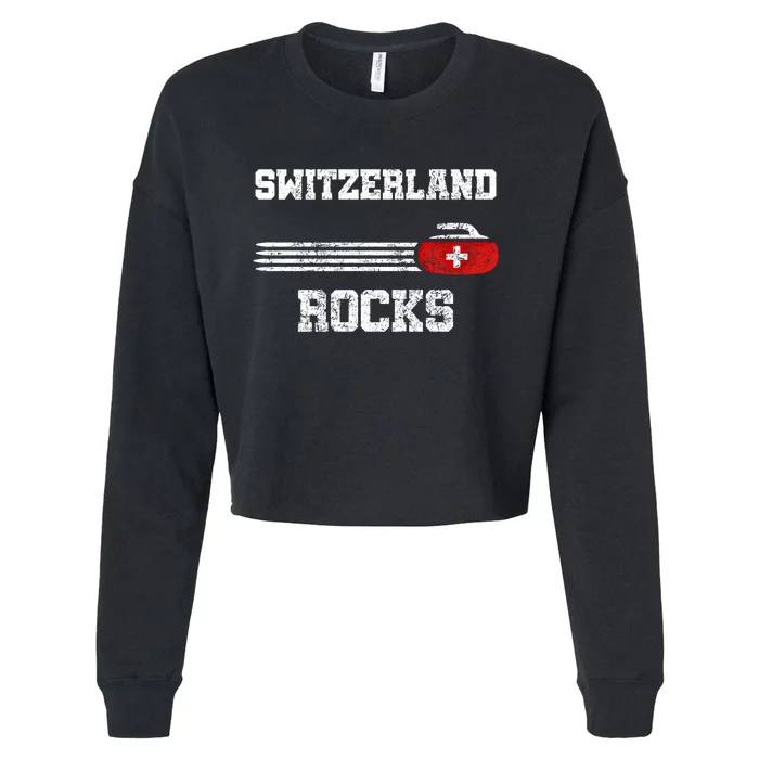 Vintage Switzerland Rocks Curling Swiss Curlers Gift Funny Gift Cropped Pullover Crew