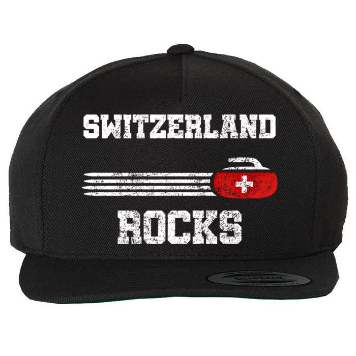 Vintage Switzerland Rocks Curling Swiss Curlers Gift Funny Gift Wool Snapback Cap