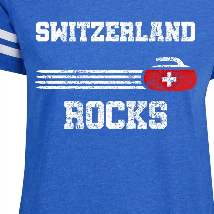 Vintage Switzerland Rocks Curling Swiss Curlers Gift Funny Gift Enza Ladies Jersey Football T-Shirt