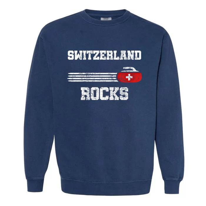 Vintage Switzerland Rocks Curling Swiss Curlers Gift Funny Gift Garment-Dyed Sweatshirt