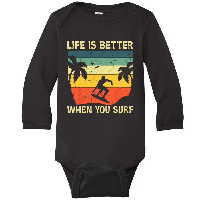 Vintage Surfer Retro Surfing Beach Summer Surfer Baby Long Sleeve Bodysuit