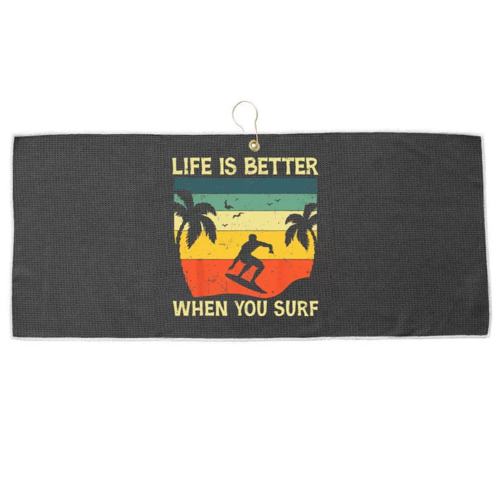 Vintage Surfer Retro Surfing Beach Summer Surfer Large Microfiber Waffle Golf Towel