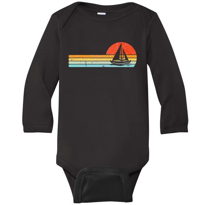 Vintage Sailboat Retro Sunset Boat Captain Sailing Gear Baby Long Sleeve Bodysuit