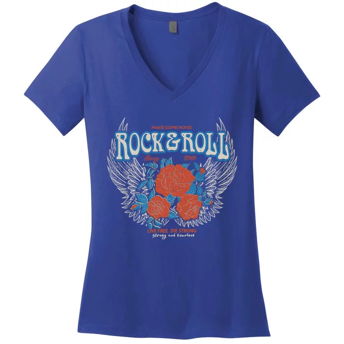 Vintage Style Rock And Roll Freedom Always Hard Angle Wings Gift Women's V-Neck T-Shirt