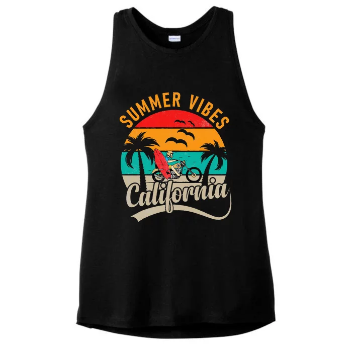 Vintage Surfer Retro Surfing Beach Summer Vibes California Ladies Tri-Blend Wicking Tank